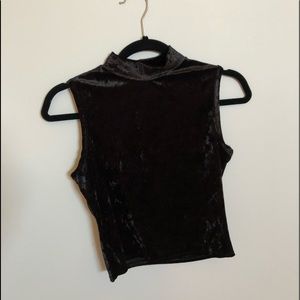 Black velvet high neck crop top